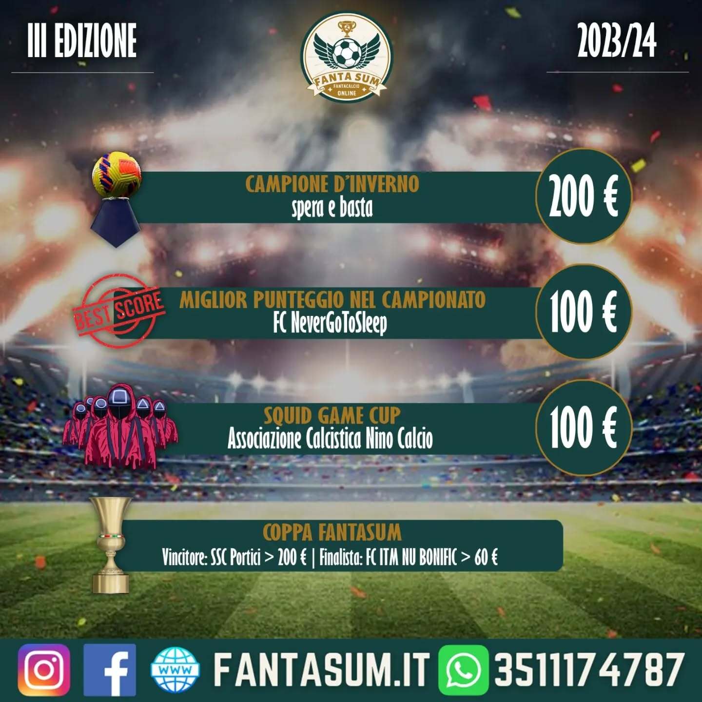 III Edizione FantaSUM premi vari